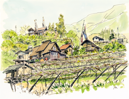 淡彩紀行 風景スケッチ 淡彩スケッチ 花城康雄