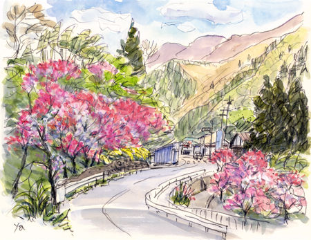 花城康雄　「アッシジの春」　絵画 花城康雄 「アッシジの春」 絵画 花城康雄 「アッシジの春」 絵画 淡彩